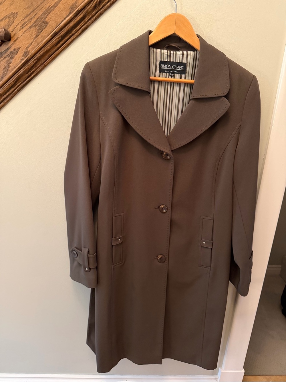 Simon Chang Women's Chocolate Brown Single-Breasted Trench Coat size 9/10